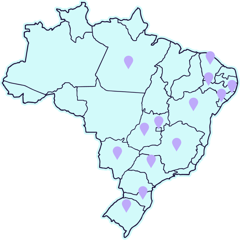 Mapa do Brasil com cidades atendidas